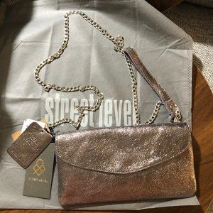 New Street Level ​Metallic Leather Cross-body Bag  Color: Pewter